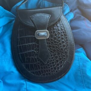 Brighton Black Croc-Embossed Leather Bag Lotus bag w/ removable cross body strap